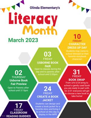 a flyer listing various reading related events in March
